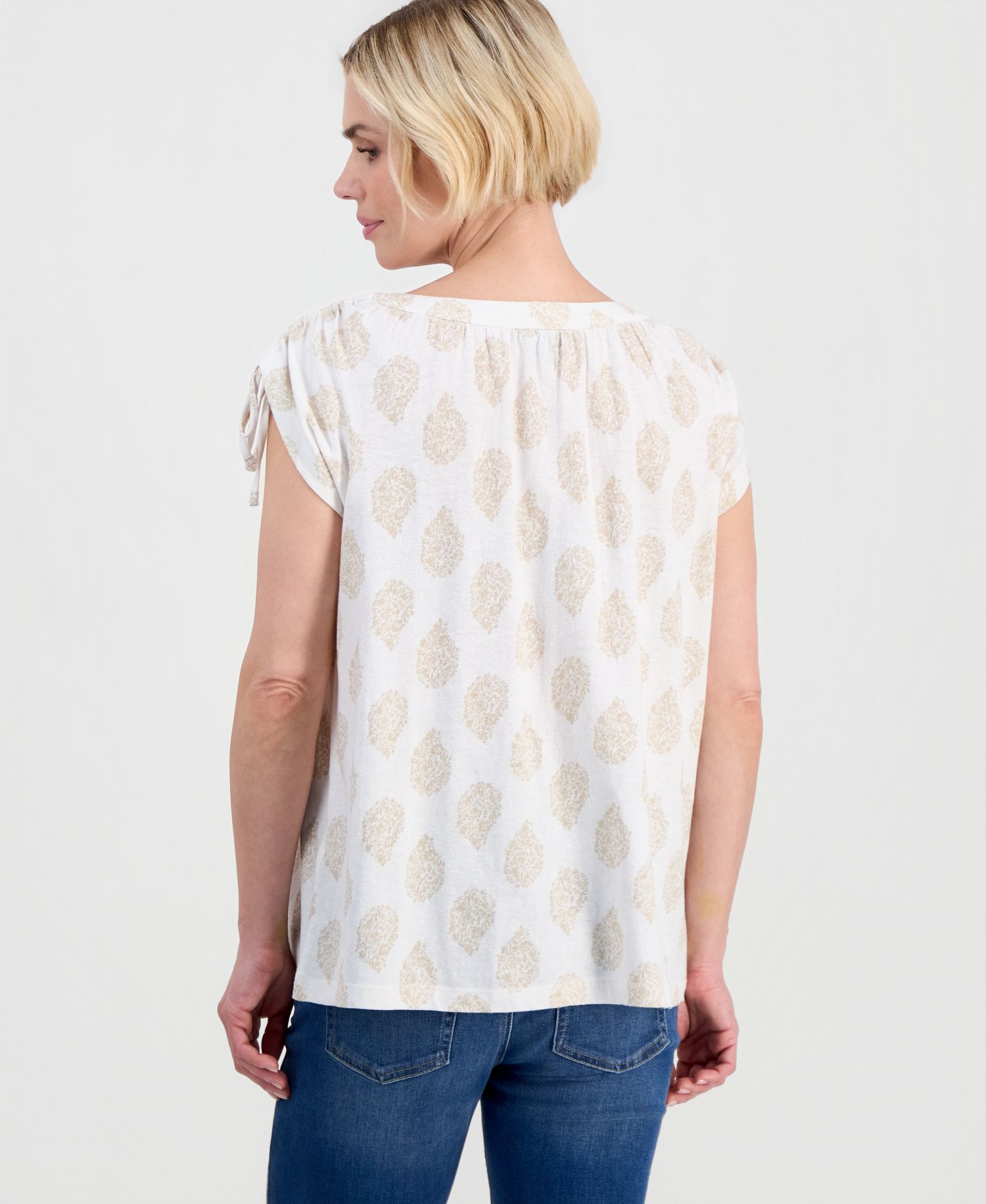 Petite Flora Drop Cotton-Linen Dolman-Sleeve Top