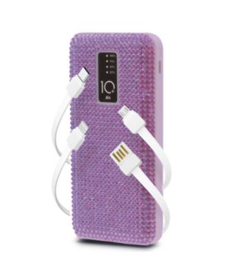 10,000mAh Rapid Charging Power Bank with LCD Battery Display, 4 Built-In Cables, and Phone Stand