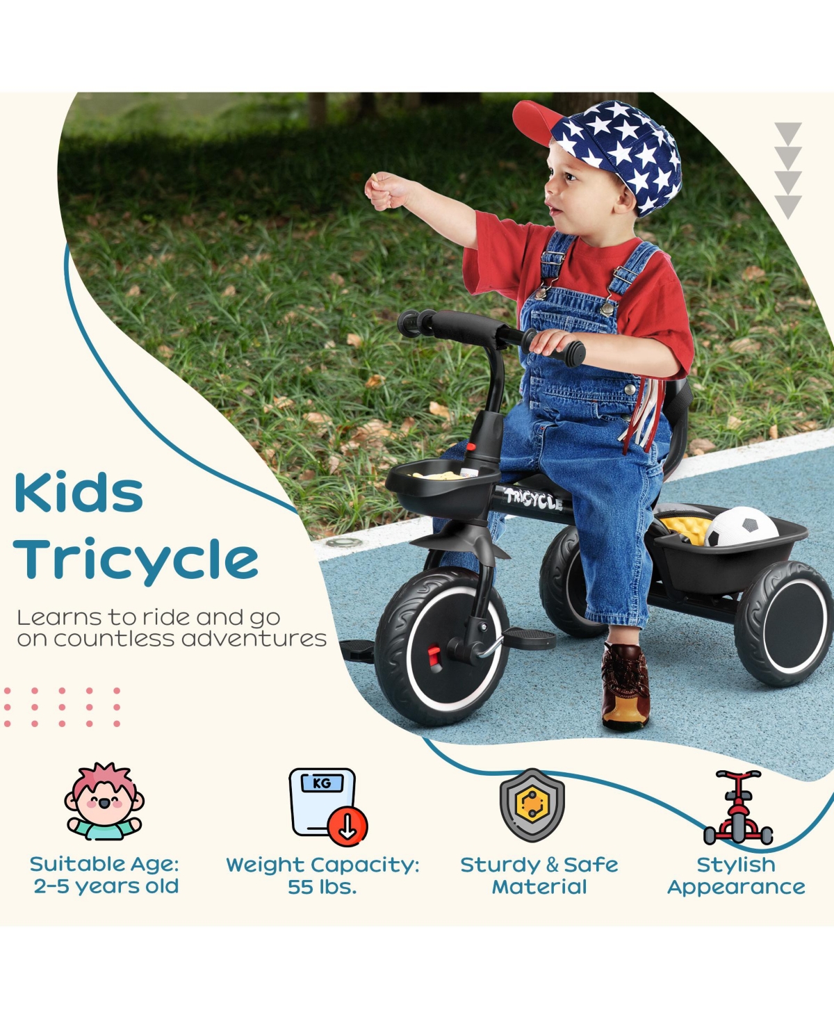 Qaba Tricycle for Kids Age 2-5, Toddler Bike for Children