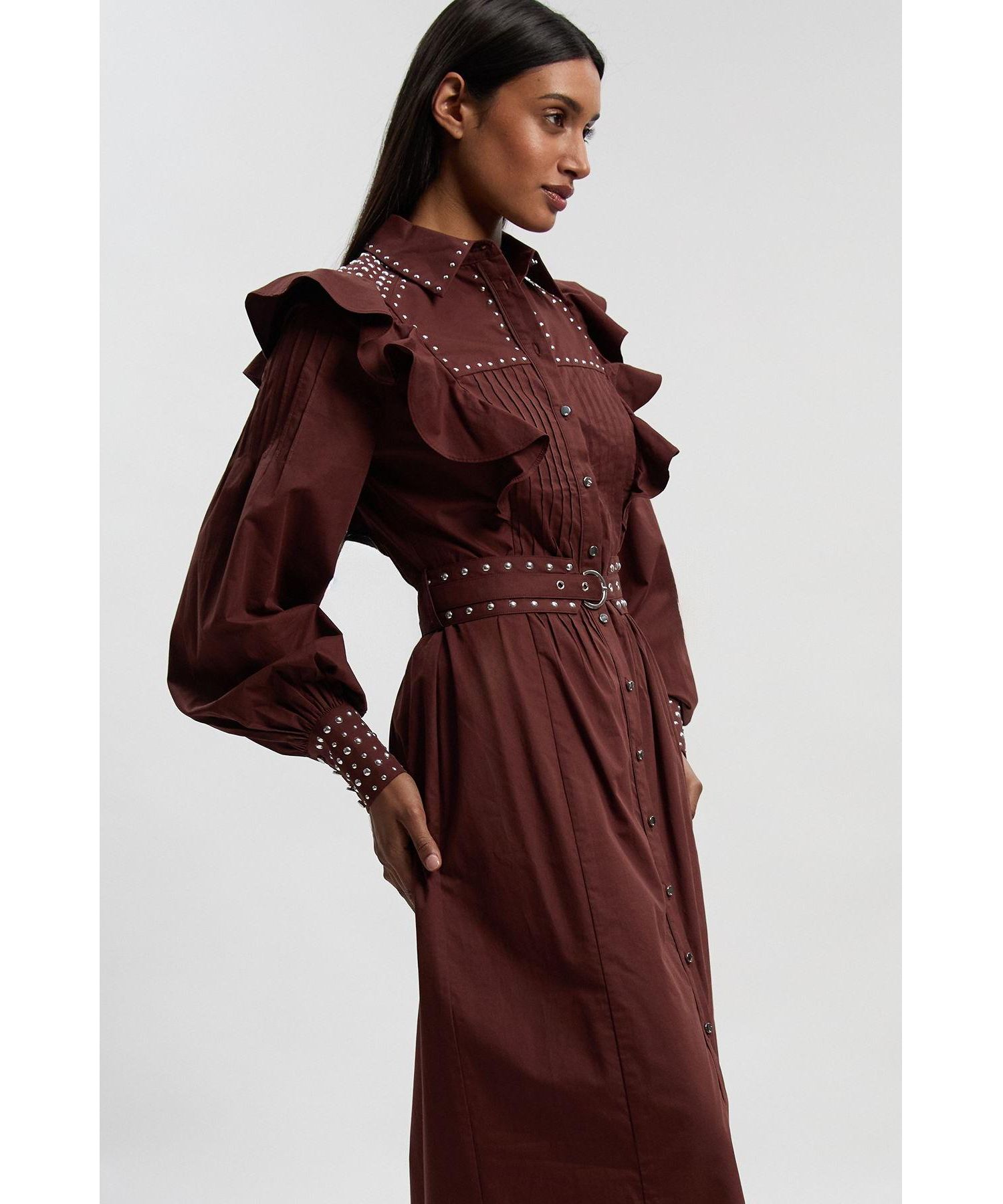 Women's Cotton Studded Maxi Shirt Dress