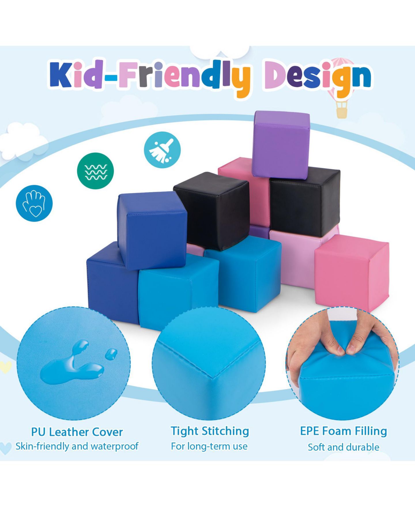 Детский конструктор Slickblue Soft Foam Climbing Blocks 12-Piece Building Set, Ages 3+, цвет: Глубокий разноцветный — фото 8