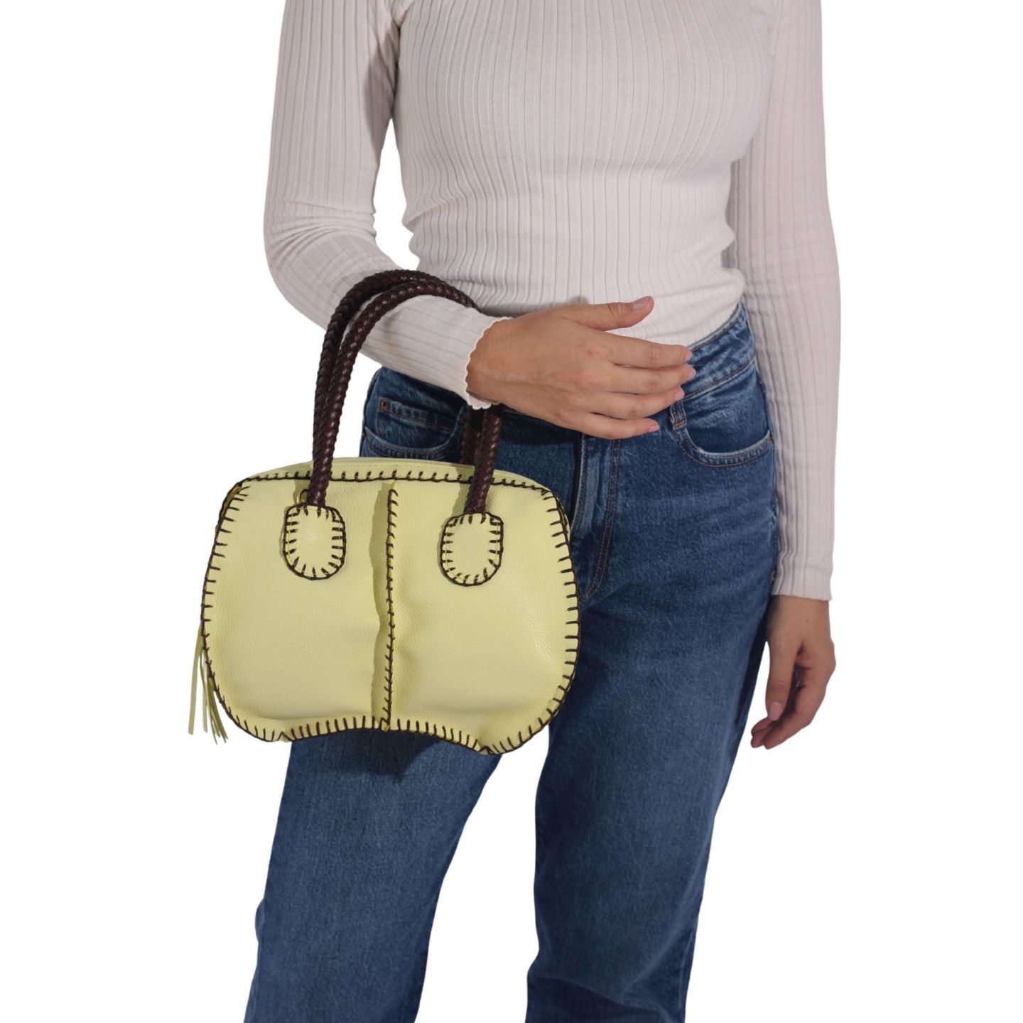 Сумка Carlos Falchi Mini Barrel Leather, цвет: Лимонный — фото 6