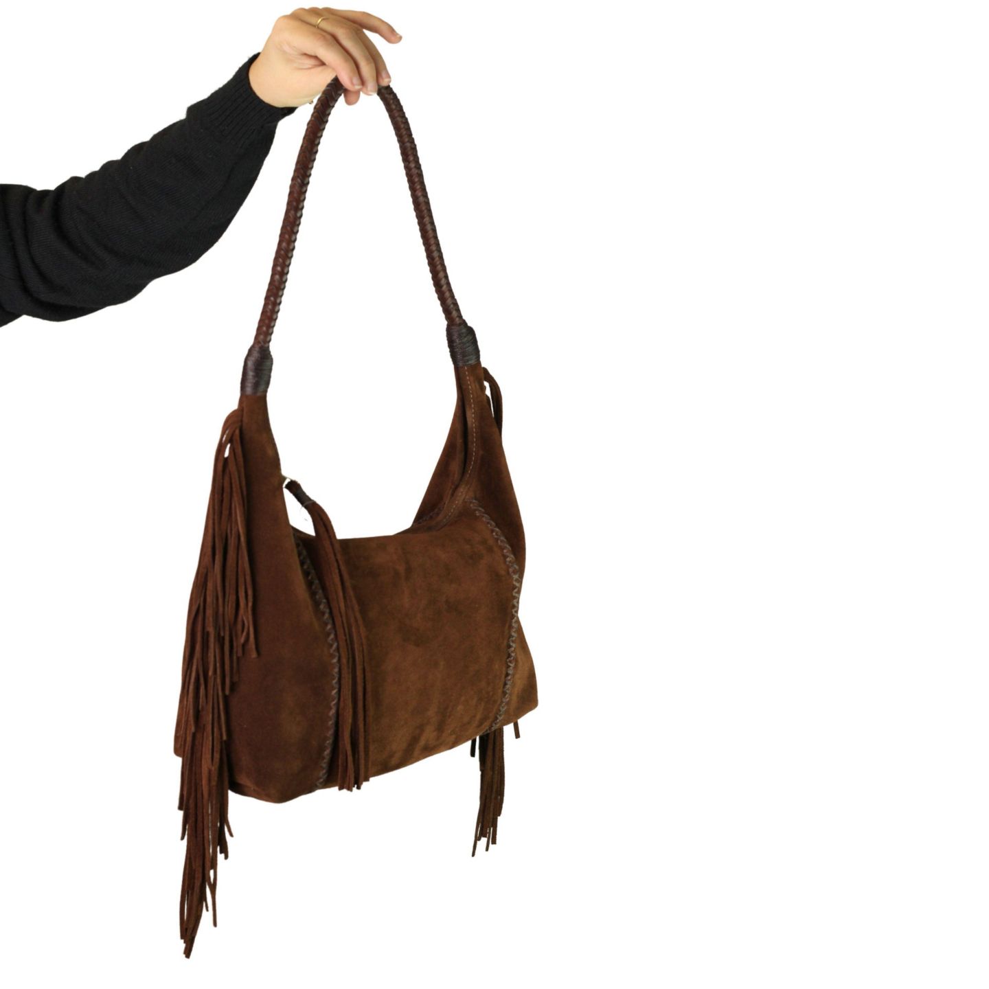 Сумка Carlos Falchi Fringe Suede Hobo, цвет: Кофейный коричневый — фото 5