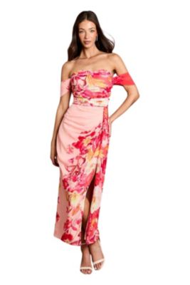 Women's Floral Print Drape Chiffon Dress