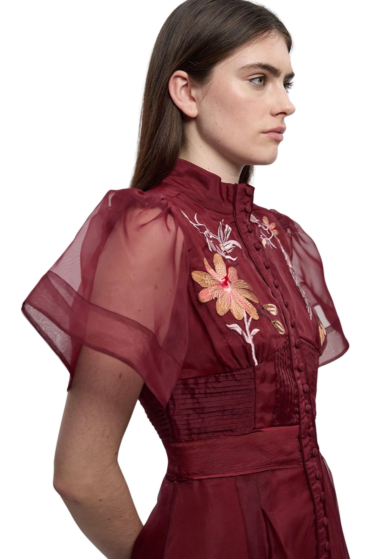 Women's Embroidered Short Sleeve Midi Dress