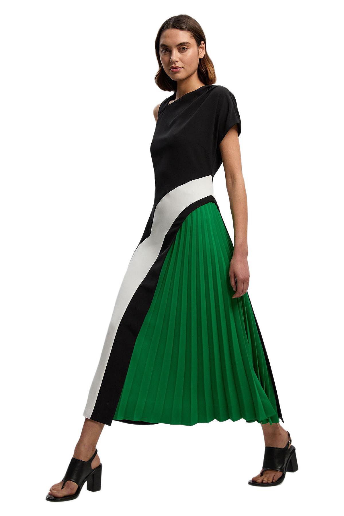 Karen Millen Women's Block Pleated Midi Dress view 2 — MAYCSS fashion products