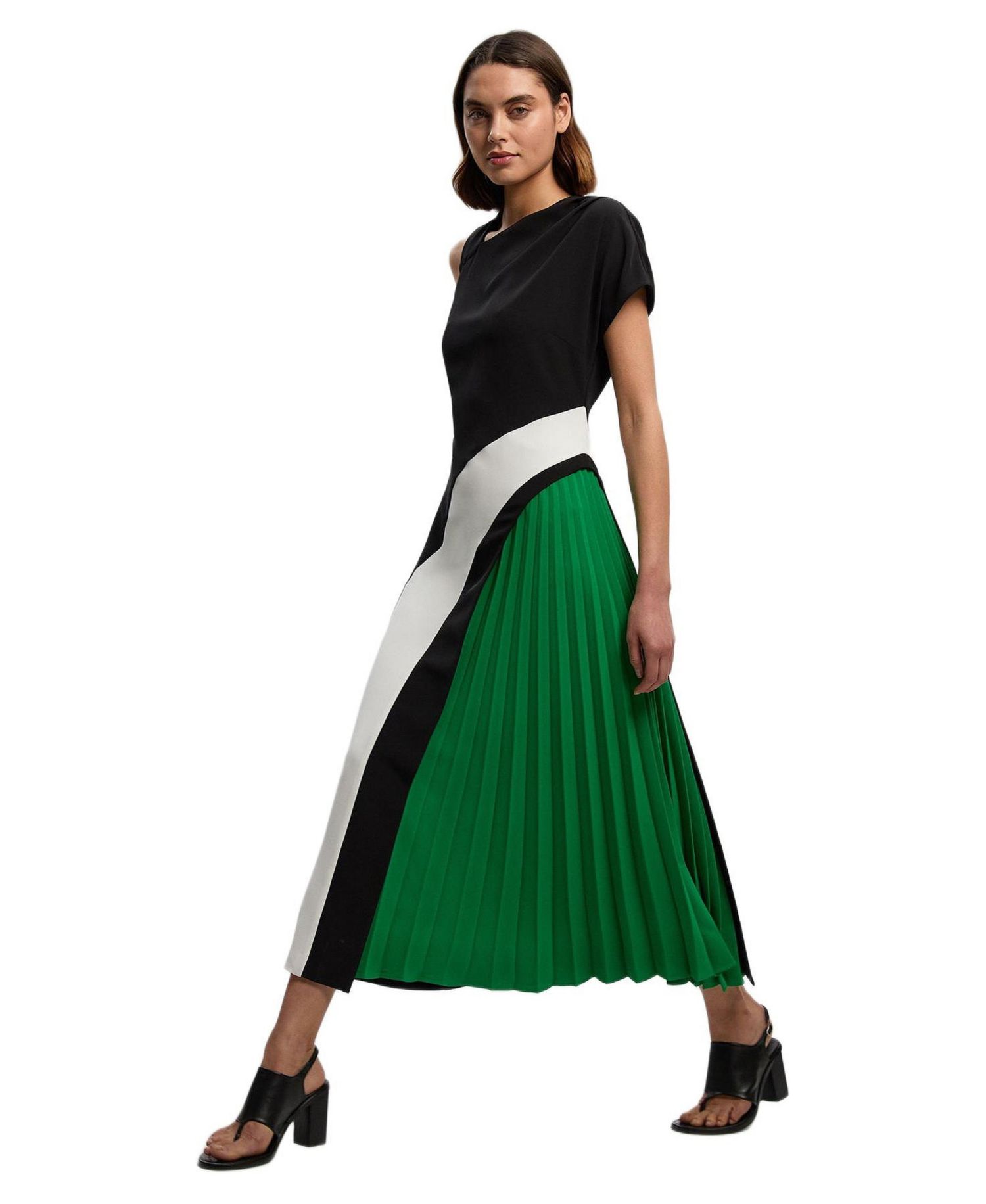 Women's Block Pleated Midi Dress