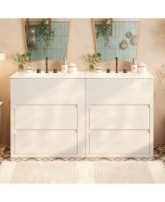 60 Inch Double Sink Bathroom Vanity Set, Ceramic Basins, Soft-Close Drawers, Handleless Design for Modern Bathroom