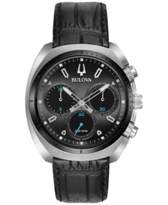 Bulova - Men's Chronograph Curv Black Leather Strap Watch 43mm 98A155