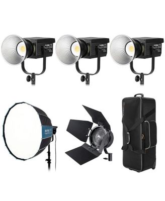 FS-300B Bi-Color LED Video Spotlight with Rapid 90 Softbox Kit with FL-11 Fresnel Lens (Forza 60) and GLSBPS36 Wheeled Hard Case