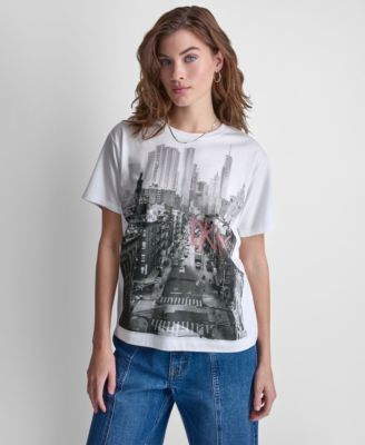 Women's New York Stacked Two-Tone Sequin Logo Crewneck T-Shirt