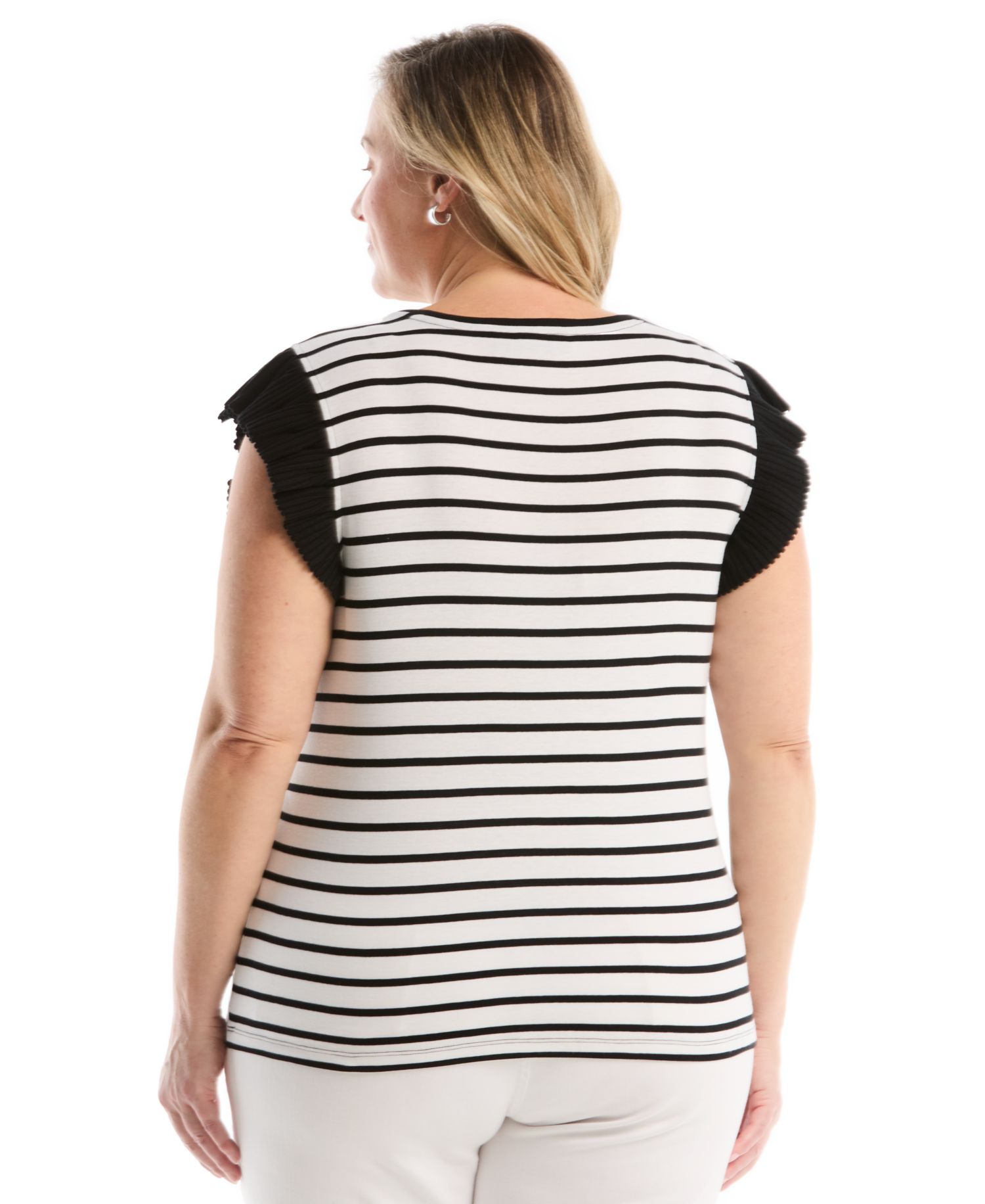 Plus Size Striped Ruffle Cap-Sleeve Top