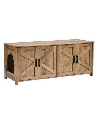 Cat Litter Box Enclosure for 2 Cats Litter Box Furniture Hidden with Double Rooms Wooden