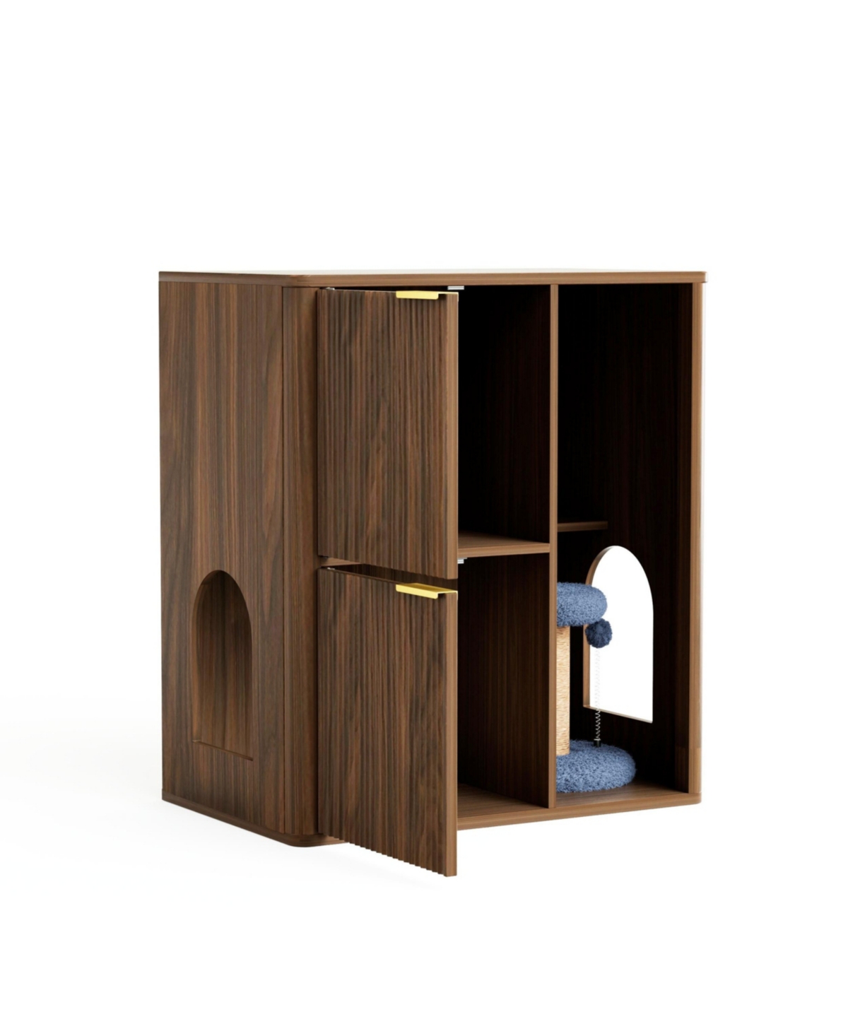 Zeus & Ruta 31.5'' Cat Litter Cabinet with Tree, Grooved Concealed Furniture Featuring Dual Doors