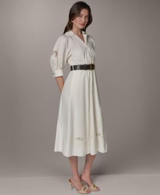donna karan white shirt dress Donna Karan New York Women's Linen-Blend Belted Shirtdress