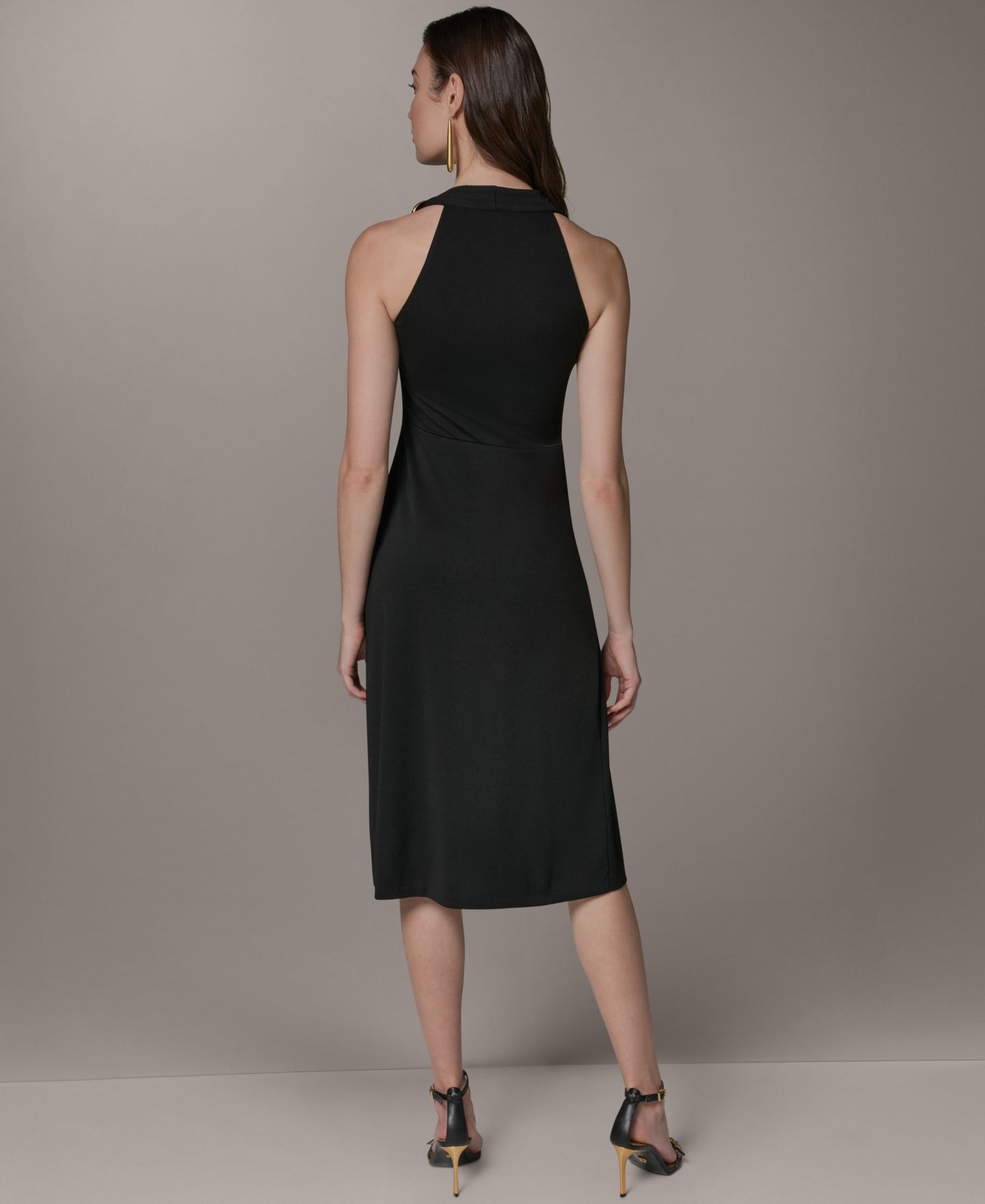 Женское платье Donna Karan New York Halter Cowl Neck Sheath Sleeveless Midi, цвет: Чёрный — фото 7