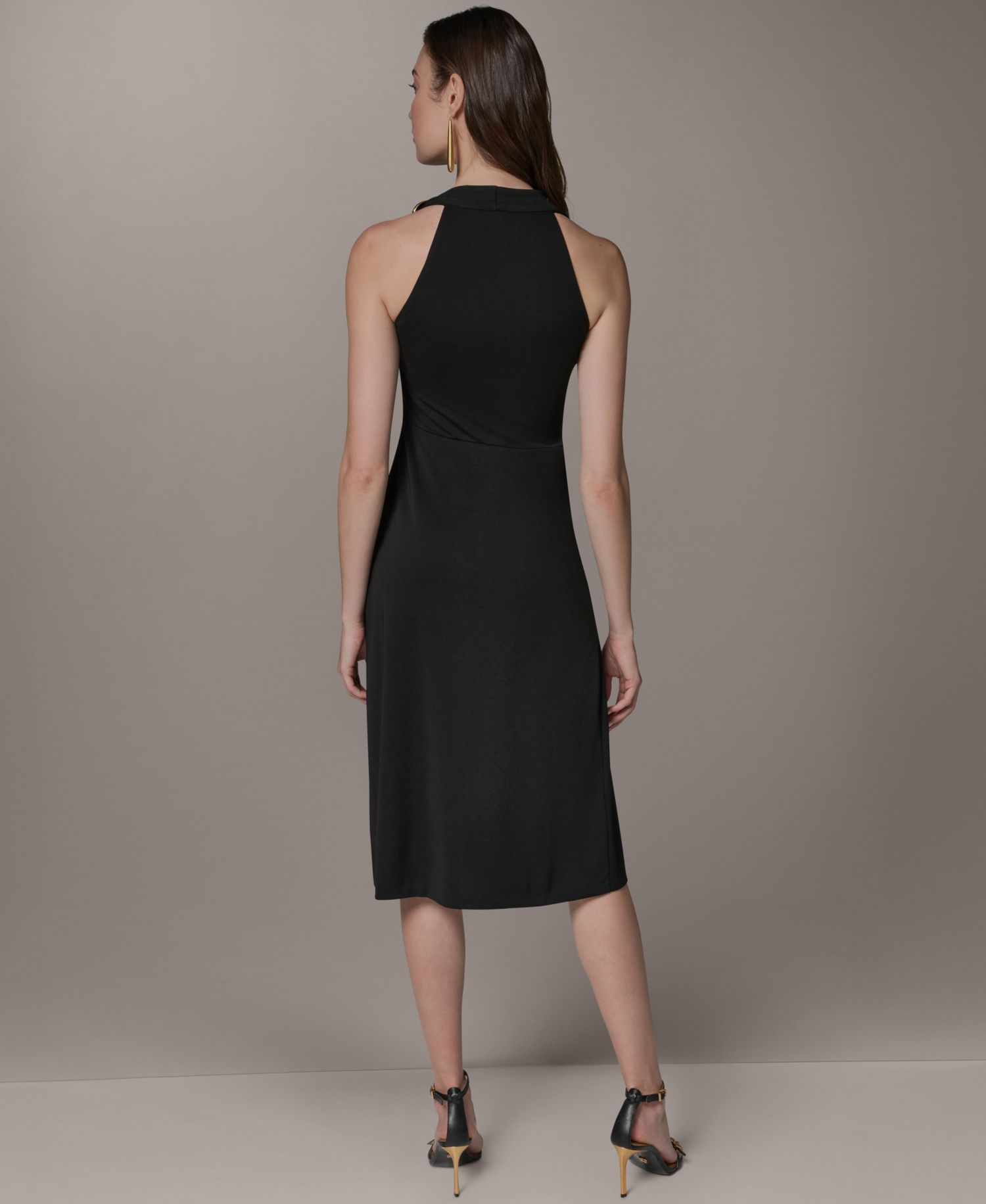 Women's Halter Cowl Neck Sheath Sleeveless Midi Dress