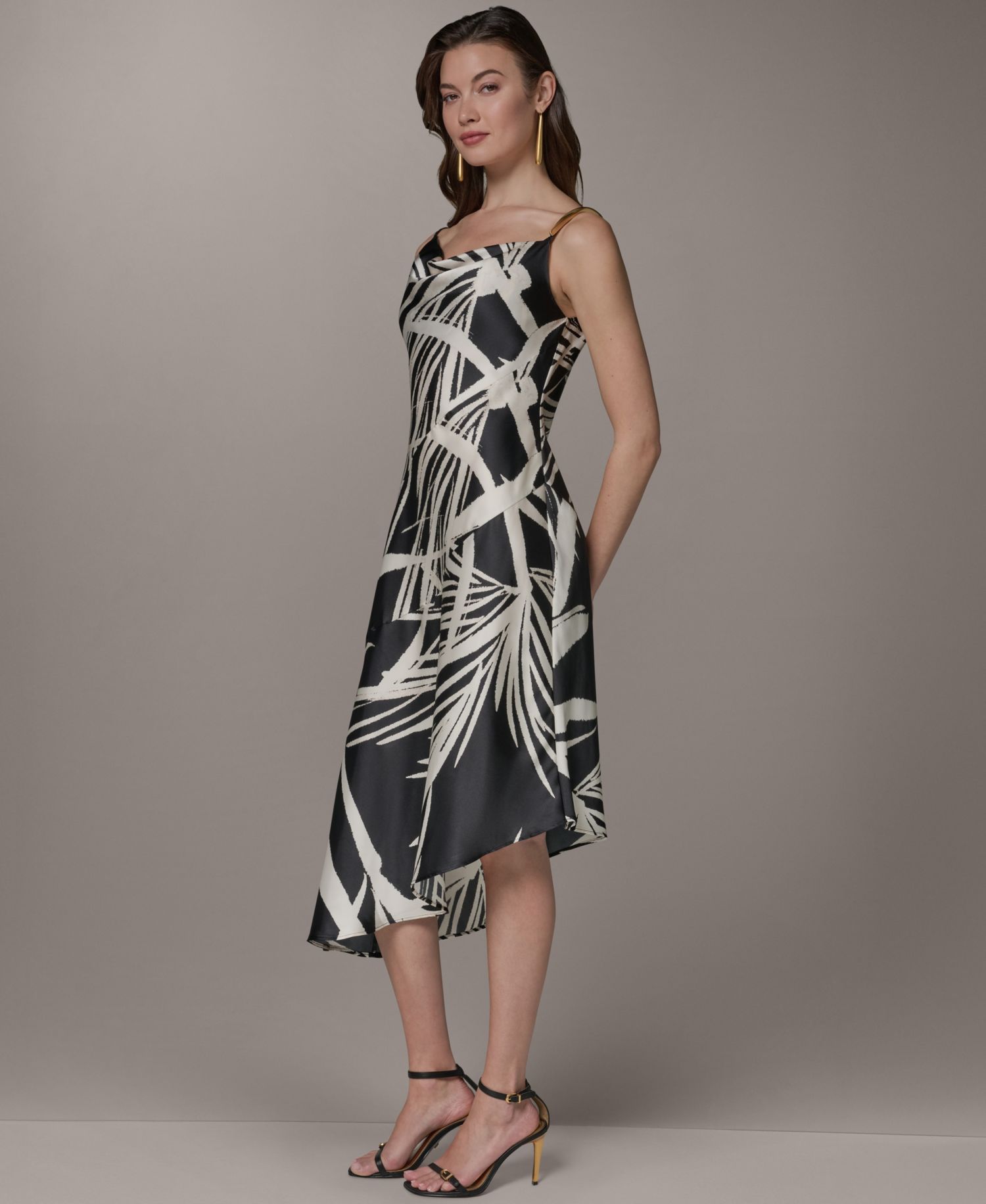 Women's Cowl Neck High-Low Sleeveless Printed A-Line Dress