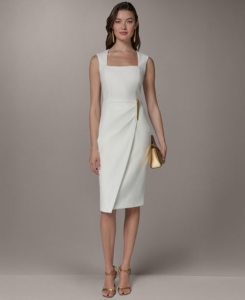 Женское платье Donna Karan New York Square Neck Sheath Sleeveless Hardware Midi, цвет: Кремовый