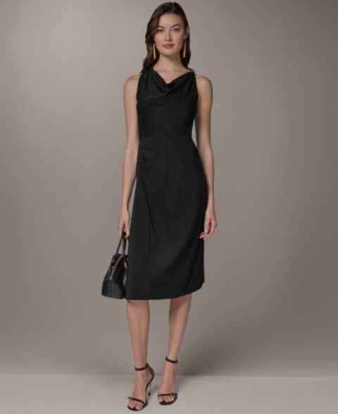 Женское платье Donna Karan New York Halter Cowl Neck Sheath Sleeveless Midi, цвет: Чёрный