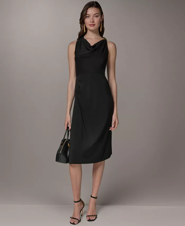 Women's Halter Cowl Neck Sheath Sleeveless Midi Dress