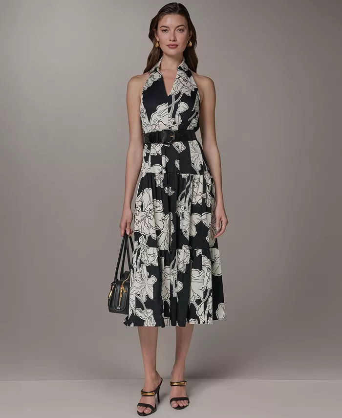 Women's Collared Halter A-Line Sleeveless Dress