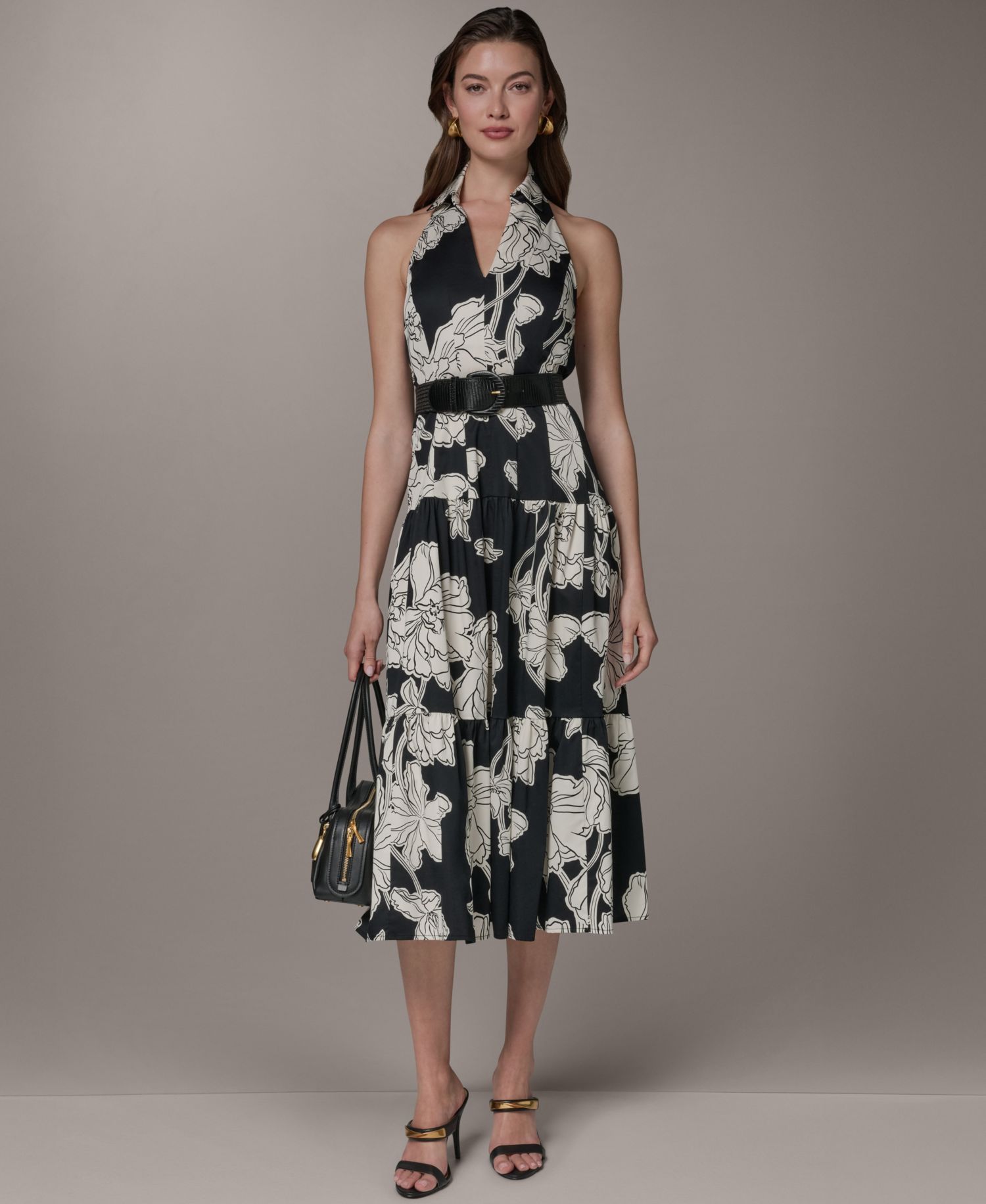 Women's Collared Halter A-Line Sleeveless Dress