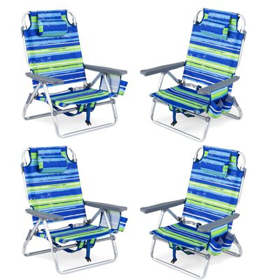 4 PCS Beach Chair 5-Position Outdoor Reclining Chairs w/ Head Pillow and Storage Bag