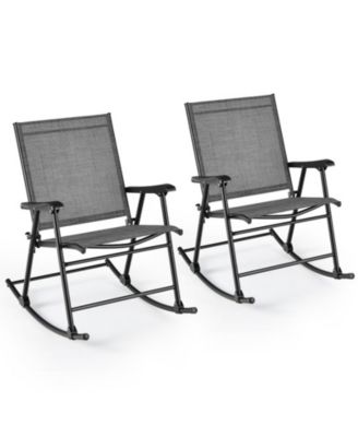Folding Outdoor Rocking Chair Set of 2 with Breathable Fabric