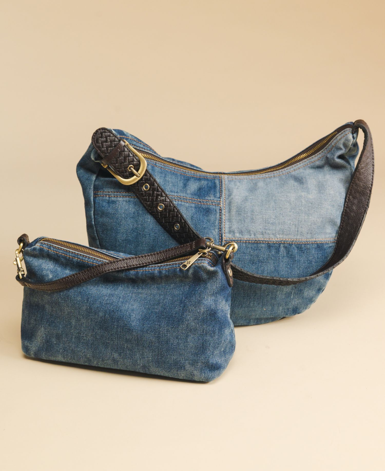 Kolena Medium Denim Hobo Crossbody Handbag