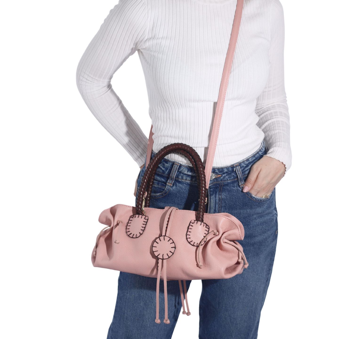 Женская сумка Carlos Falchi Mini Satchel Leather, цвет: Пыльный розовый — фото 3