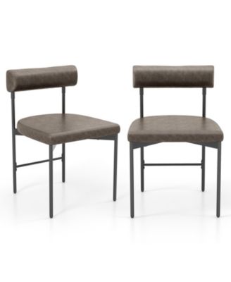 Dining Chair Set of 2 Faux Leather Upholstered Kitchen Side Chair w/ Curved