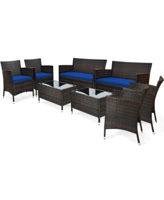 8PCS Rattan Patio Furniture Set Cushioned Sofa Chair Coffee Table