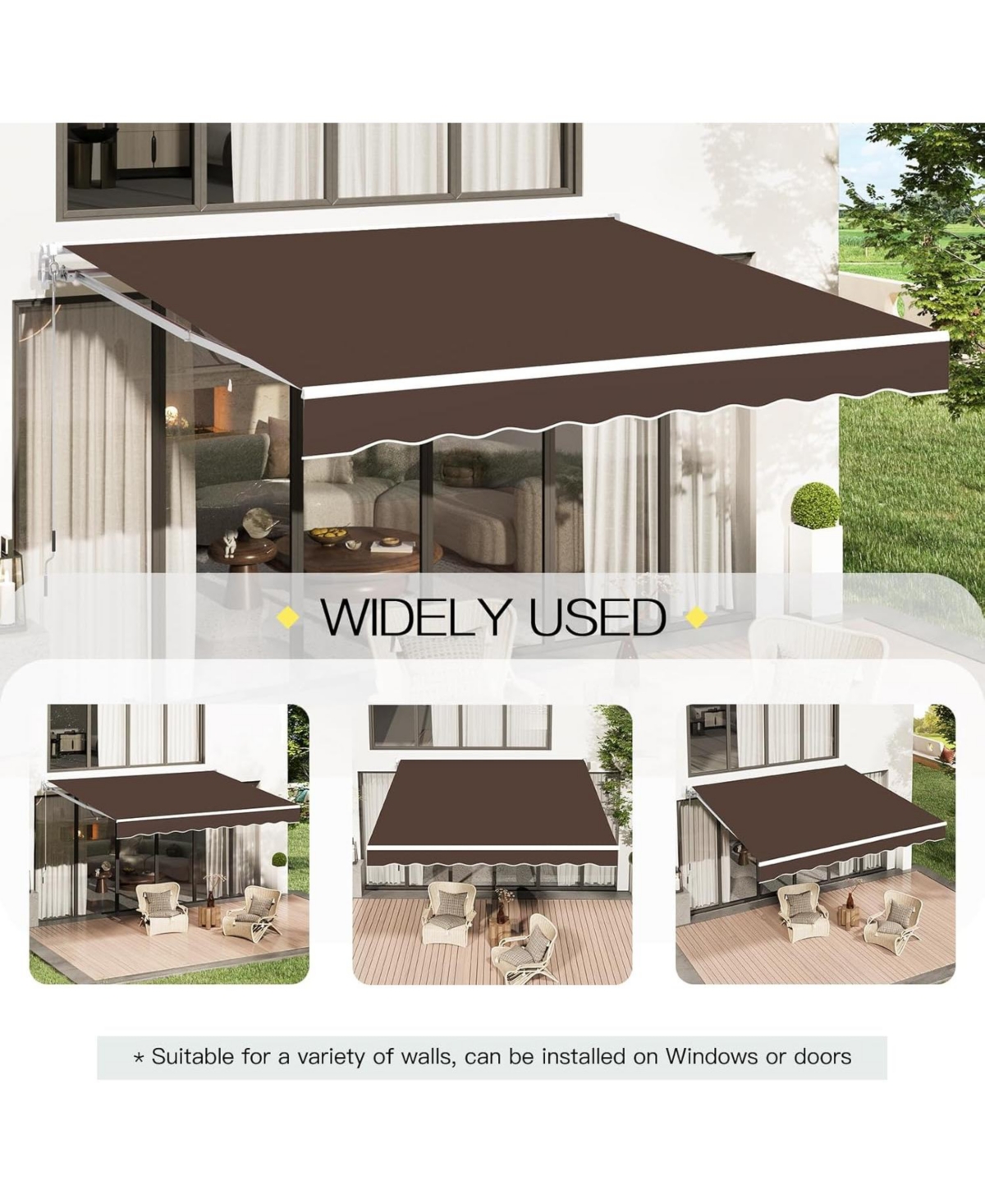 Aecojoy 13'x10' Manual Retractable Awning Sun Shade, Patio Awning Canopy
