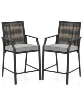 Set of 2 Counter Height Rattan Patio Bar Chairs with Armrests