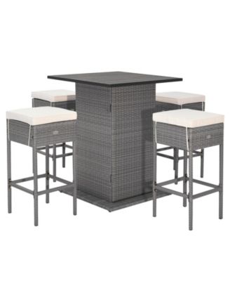 5PCS Wicker Bar Table Set Hidden Storage Shelves Bar Table Stools Patio