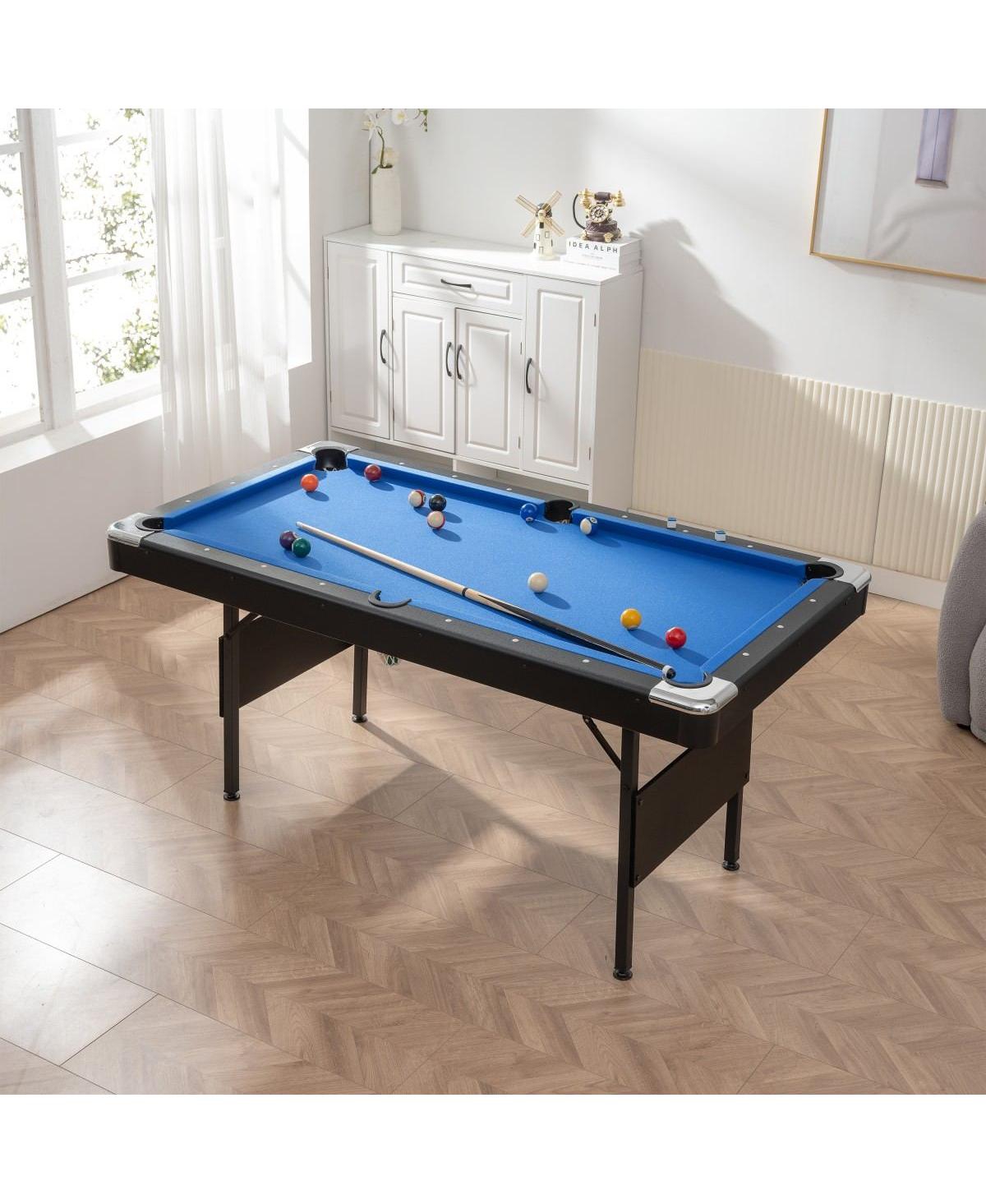 Baofuwish Rbied Space Saving 64 Inch Foldable Billiard Pool Table Set Velvet Surface Steel Legs for Indoor Family Game Room