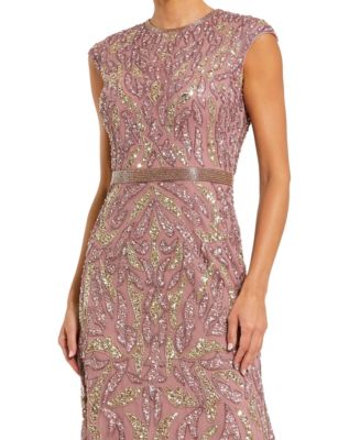 mac duggal sleeveless sequin cocktail dress Mac Duggal Women's Sleeveless Sequin Midi Dress With Velvet Bow - Black