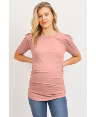 Maternity Ribbed Ruched Short Sleeve Puff Top