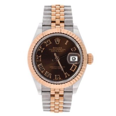 Oyster Perpetual Datejust Chocolate Brown Automatic Watch in Stainless Steel and Rose Gold 28mm