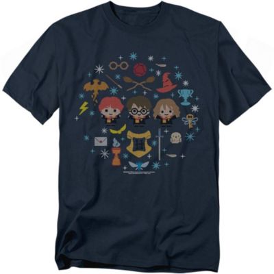 Harry Potter - Men's Christmas With Harry, Ron And Hermione T Shirt Navy