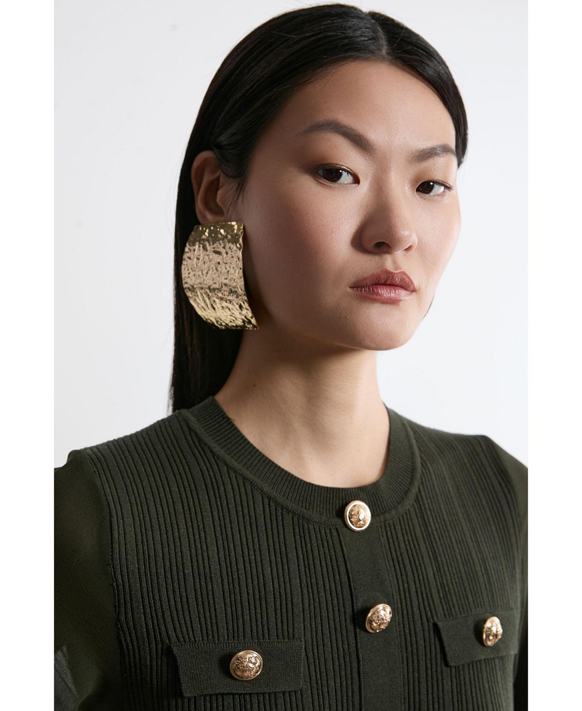 Karen Millen Women's Military-Trim Chiffon-Sleeve Knit Dress view 4 — MAYCSS fashion products