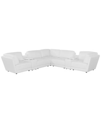 Versa 7-Piece L-Shape Leather Sectional Sofa with 2 Consoles