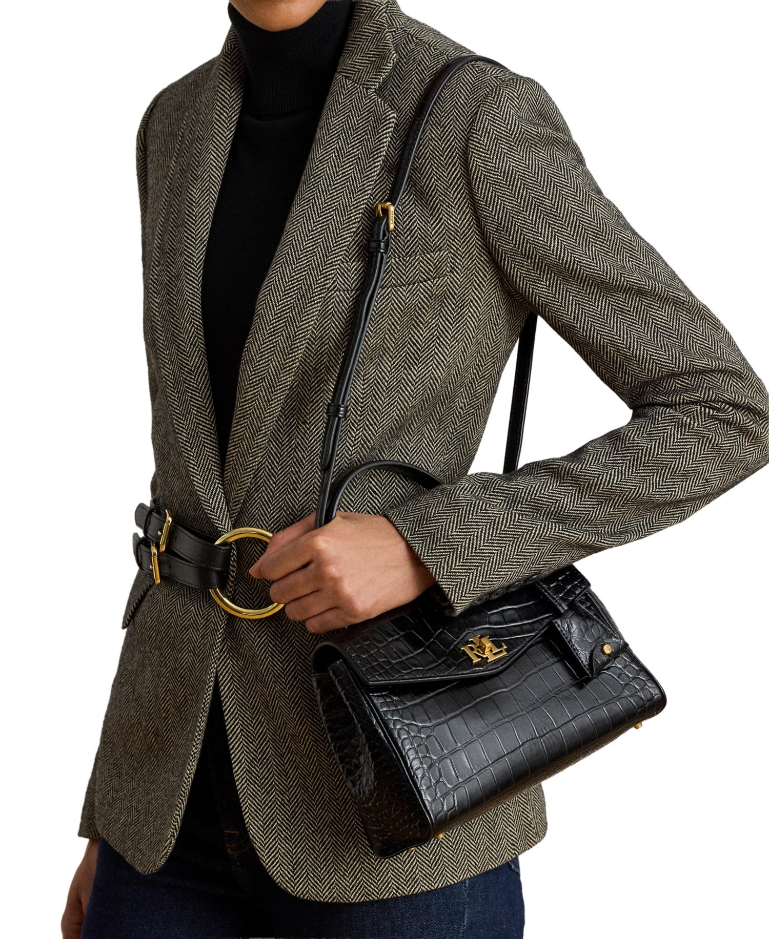 Farrah Croc-Embossed Small Soft Satchel Bag