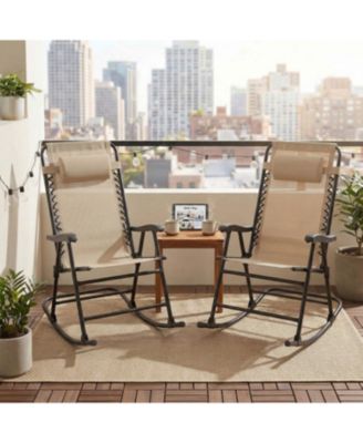 Outdoor Portable Folding Rocking Chair Set of 2, with Adjustable Headrest and Breathable Textilene Mesh, Rust Resistant Steel