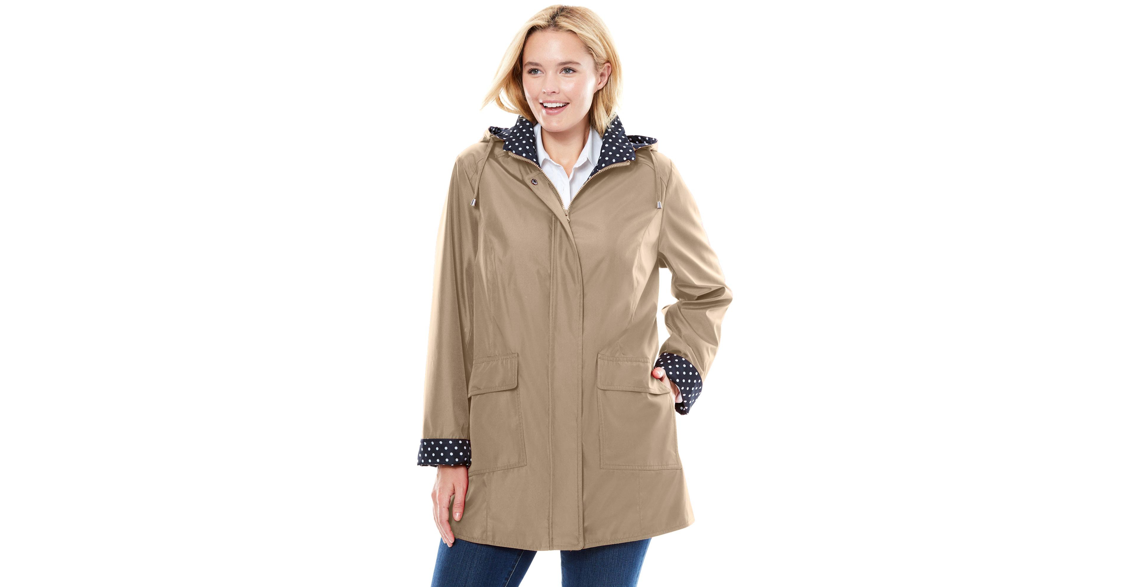 Woman Within Plus Dot Trim Raincoat