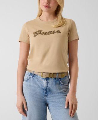 Women's Beaded Script Crewneck Cotton T-Shirt