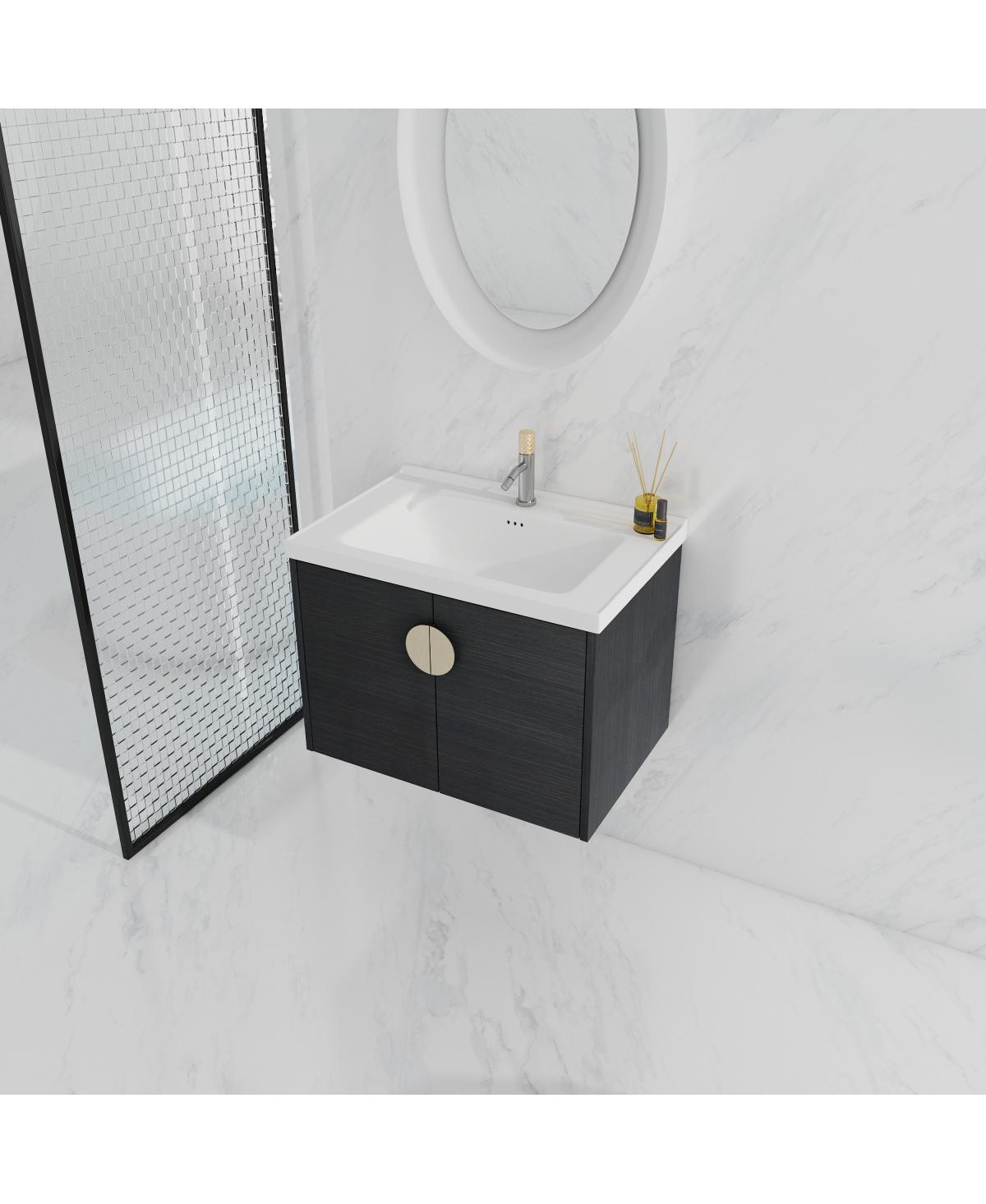 Sillysis Wall Mounted Bathroom Vanity with Ceramic Sink, Chestnut Plywood Cabinet