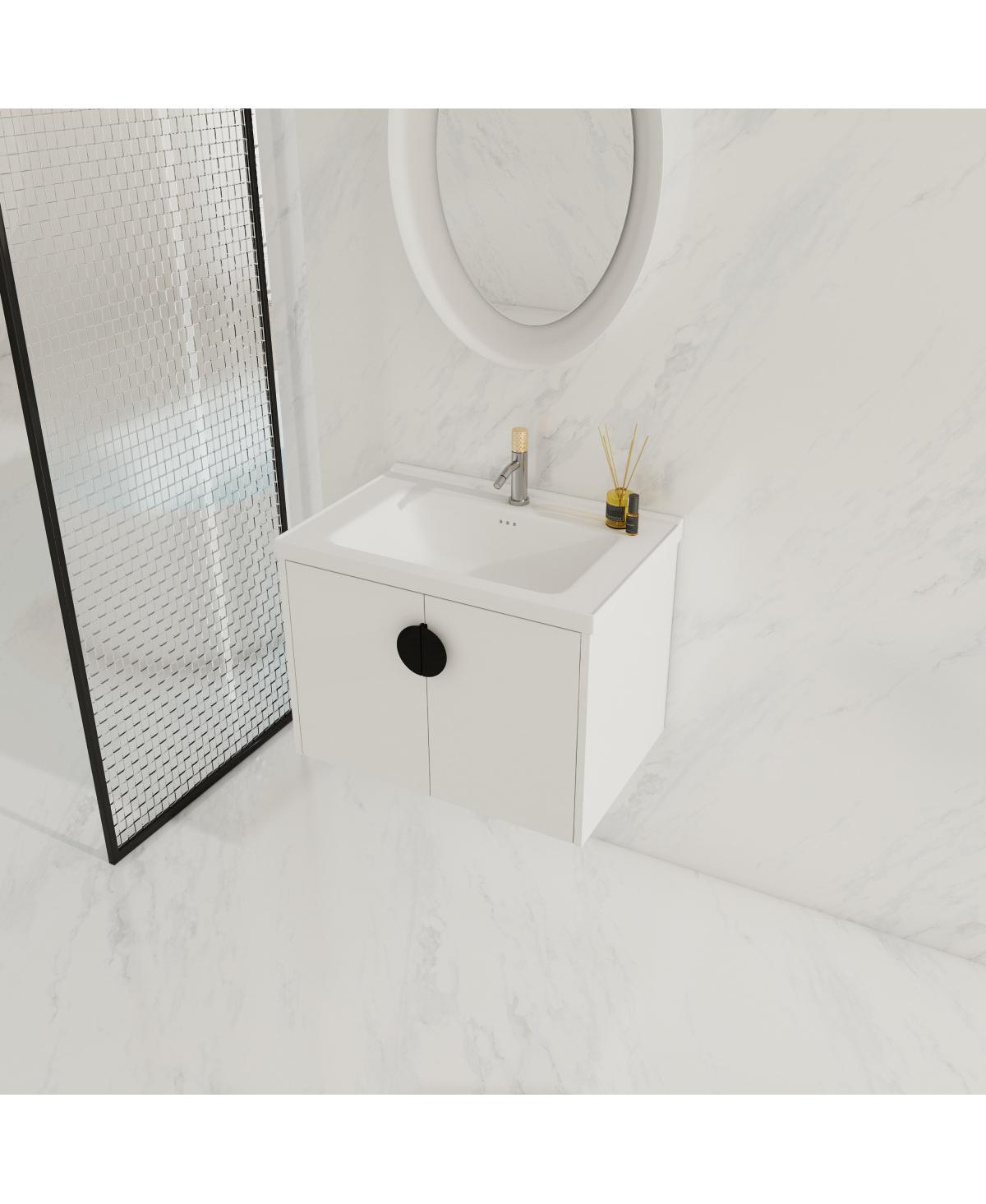 Sillysis Wall Mounted Bathroom Vanity with Ceramic Sink, Chestnut Plywood Cabinet