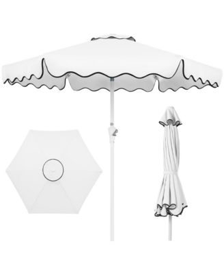 7.5feet Patio Market Umbrella with Wavy Trim, Fade-Resistant, Crank and Tilt, Wind Vent